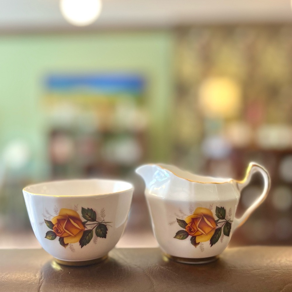 Vintage Royal Windsor Yellow Rose Cream & Sugar Dishes